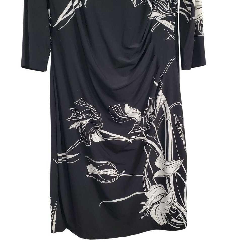 Anne Klein 16 Dress Floral Side Ruched Sheath Stretch Jersey Knee Length Elegant - Picture 5 of 12